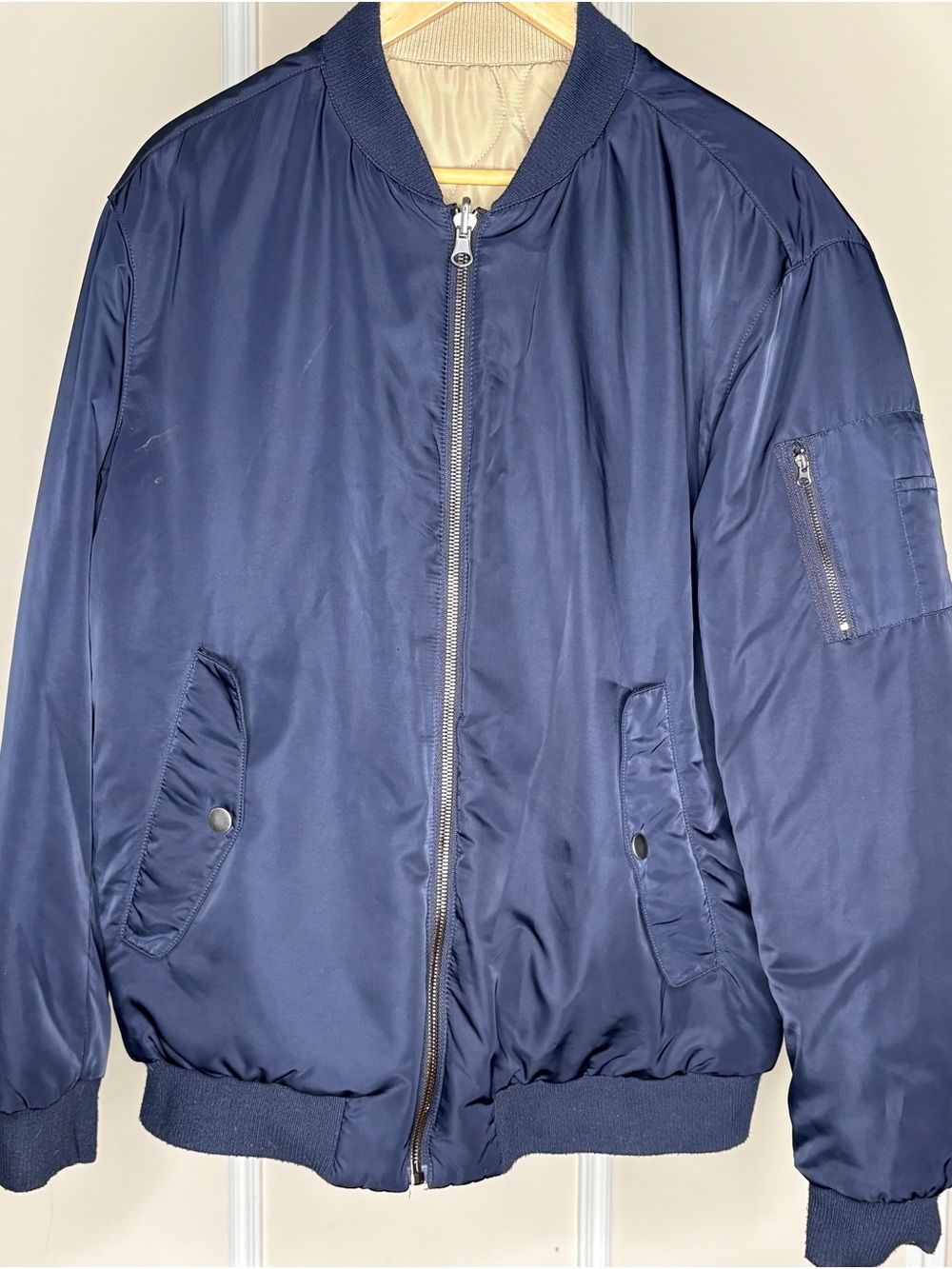 Zara Reversible Padded Navy & Beige Bomber Jacket